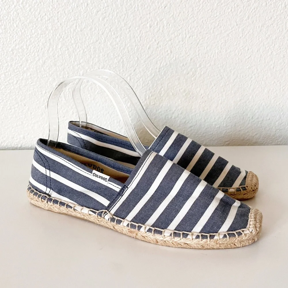 Soludos Blue & White Canvas Espadrille Slip On Casual Shoes Size 7